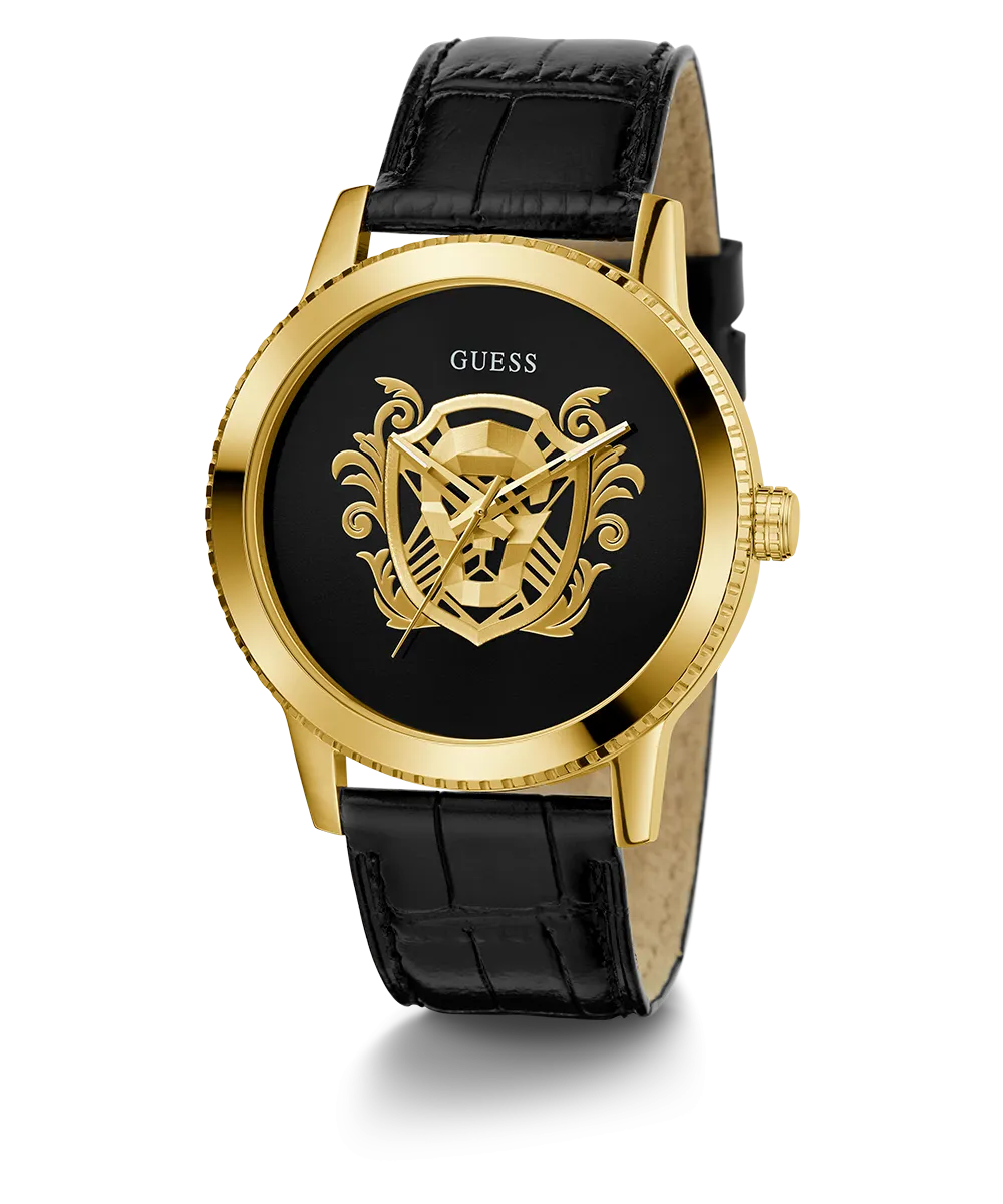 Guess Mens Gold Watches GUESS Mens Black Gold Tone Analog Watch