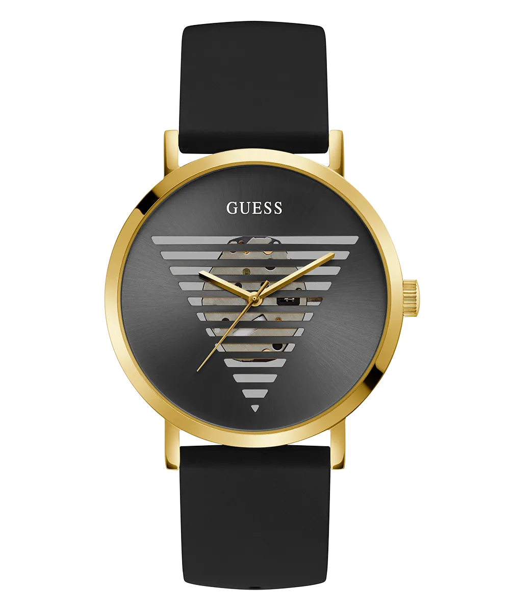 Guess Mens Gold Watches GUESS Mens Black Gold Tone Analog Watch