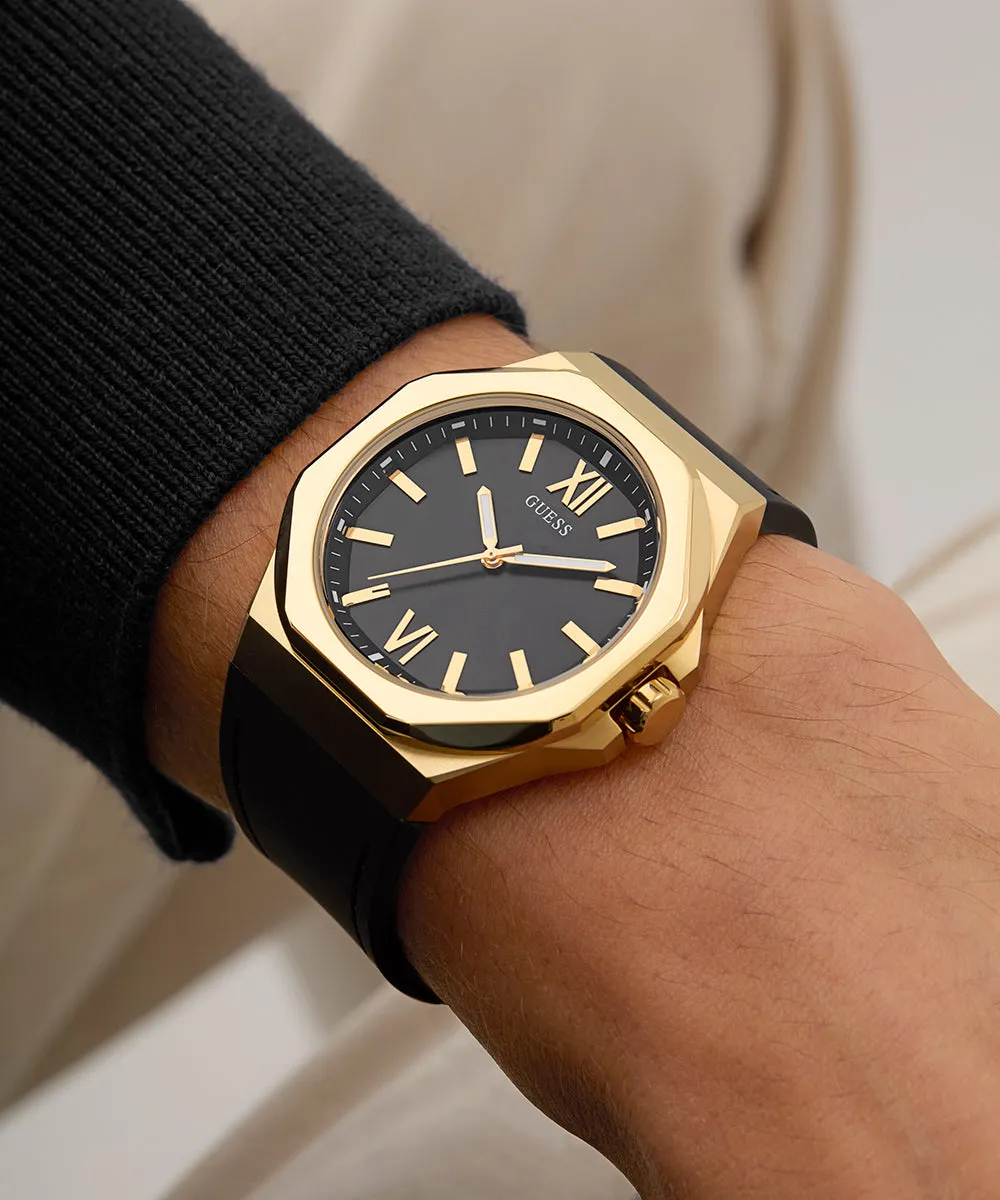 Guess Mens Gold Watches GUESS Mens Black Gold Tone Analog Watch