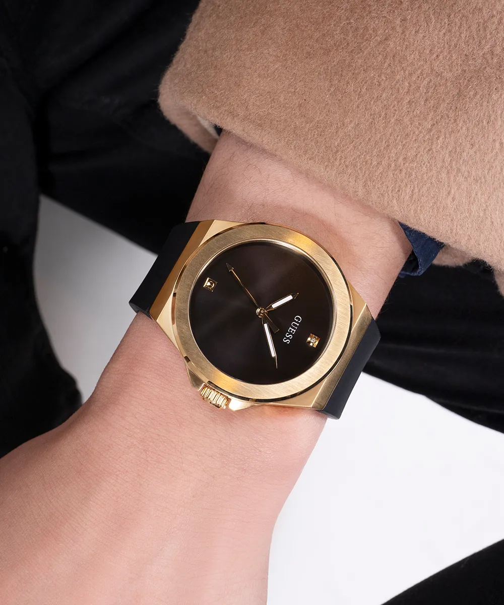 Guess Mens Gold Watches GUESS Mens Black Gold Tone Analog Watch