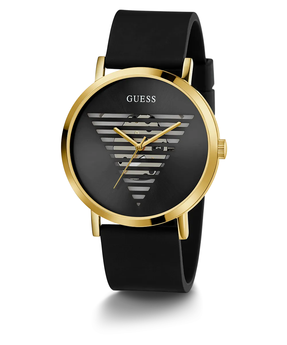 Guess Mens Gold Watches GUESS Mens Black Gold Tone Analog Watch