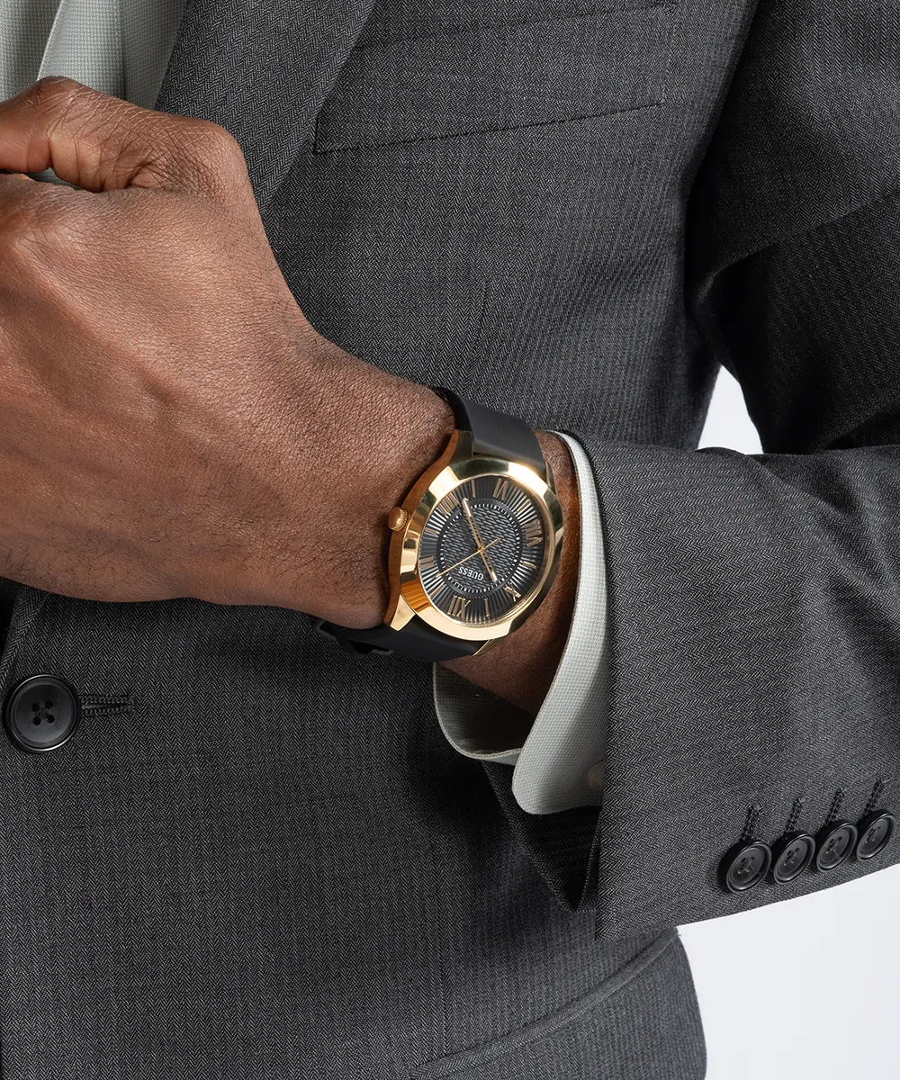 Guess Mens Gold Watches GUESS Mens Black Gold Tone Analog Watch