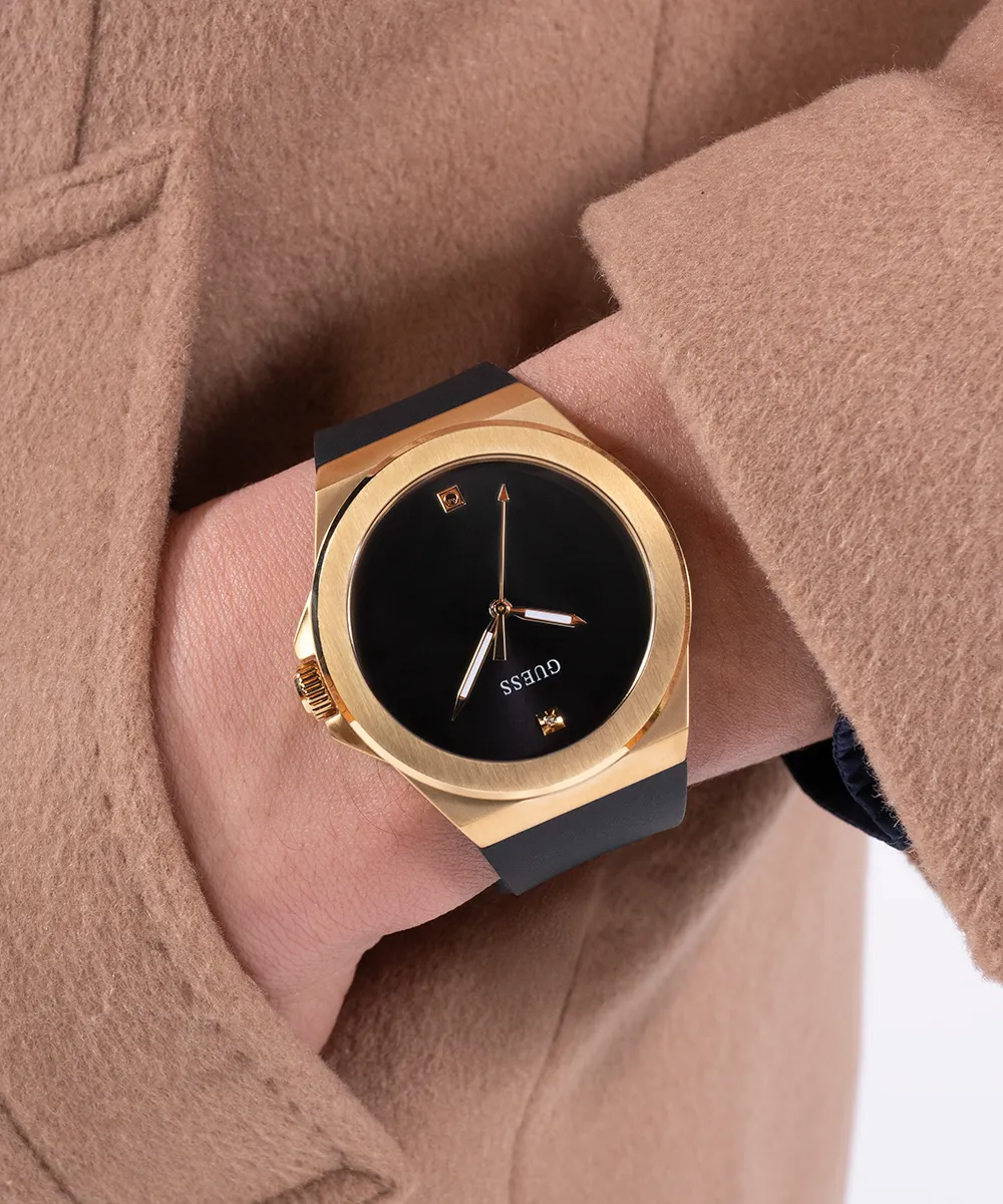 Guess Mens Gold Watches GUESS Mens Black Gold Tone Analog Watch