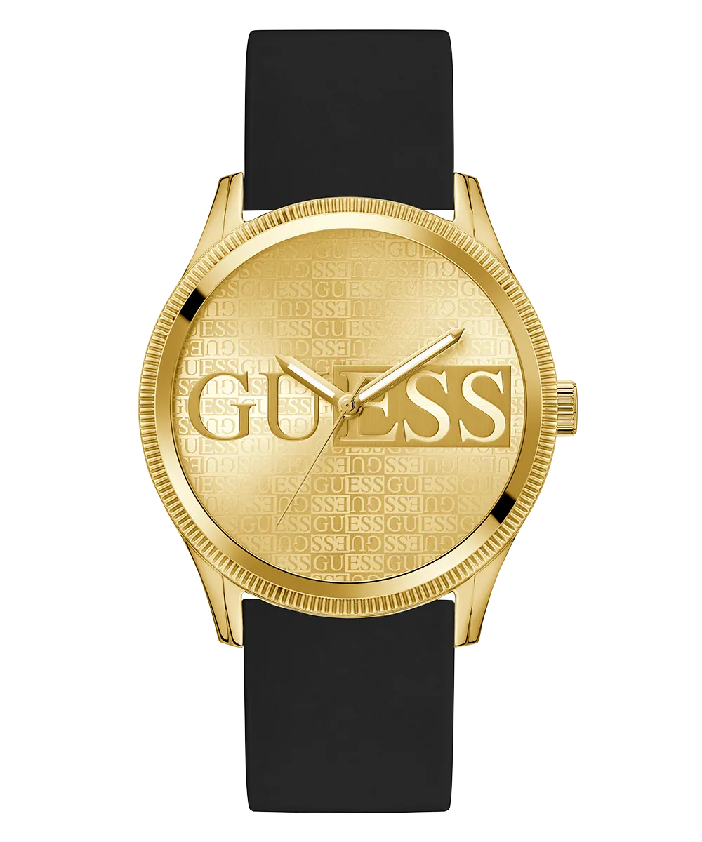 Guess Mens Gold Watches GUESS Mens Black Gold Tone Analog Watch