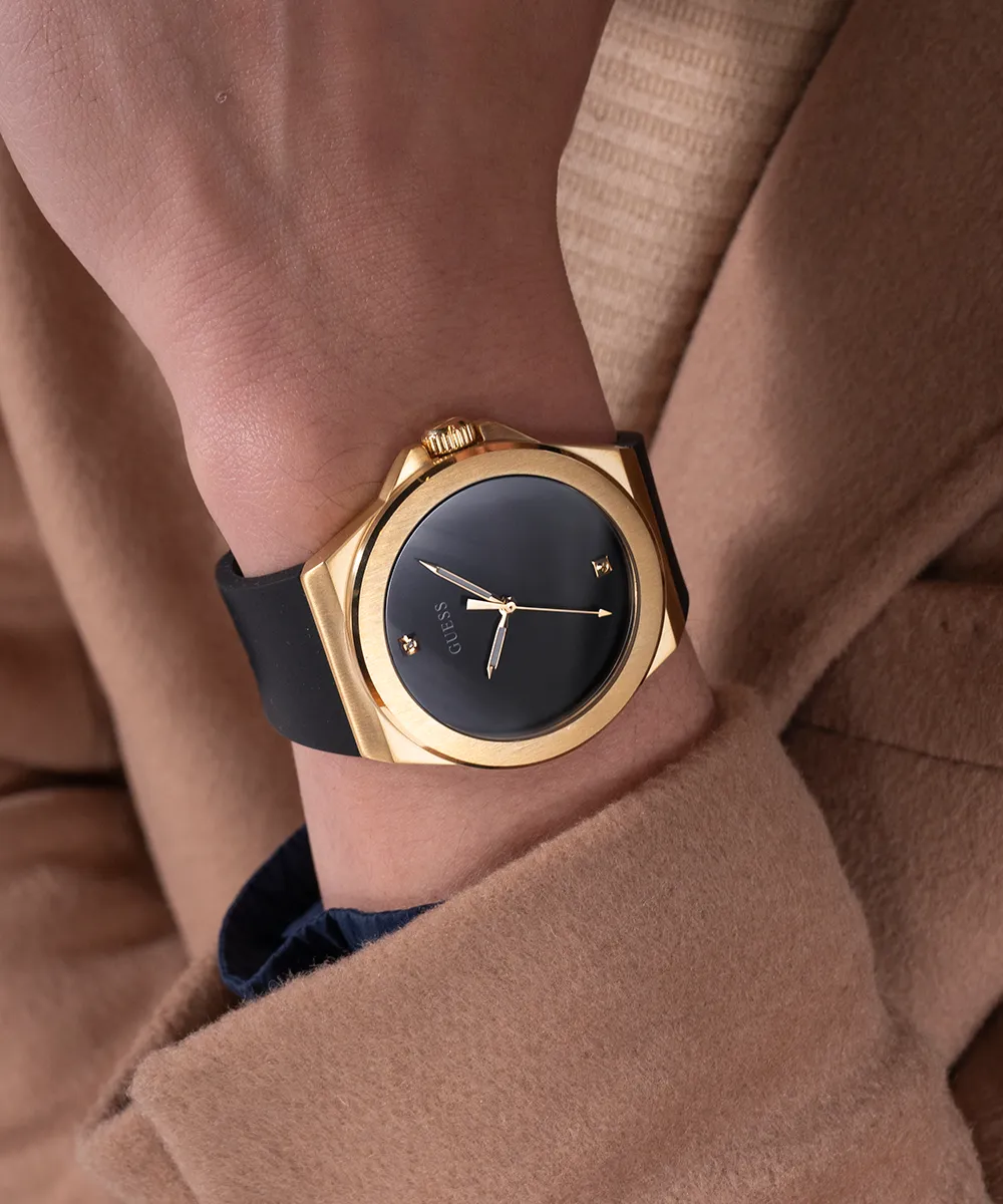 Guess Mens Gold Watches GUESS Mens Black Gold Tone Analog Watch