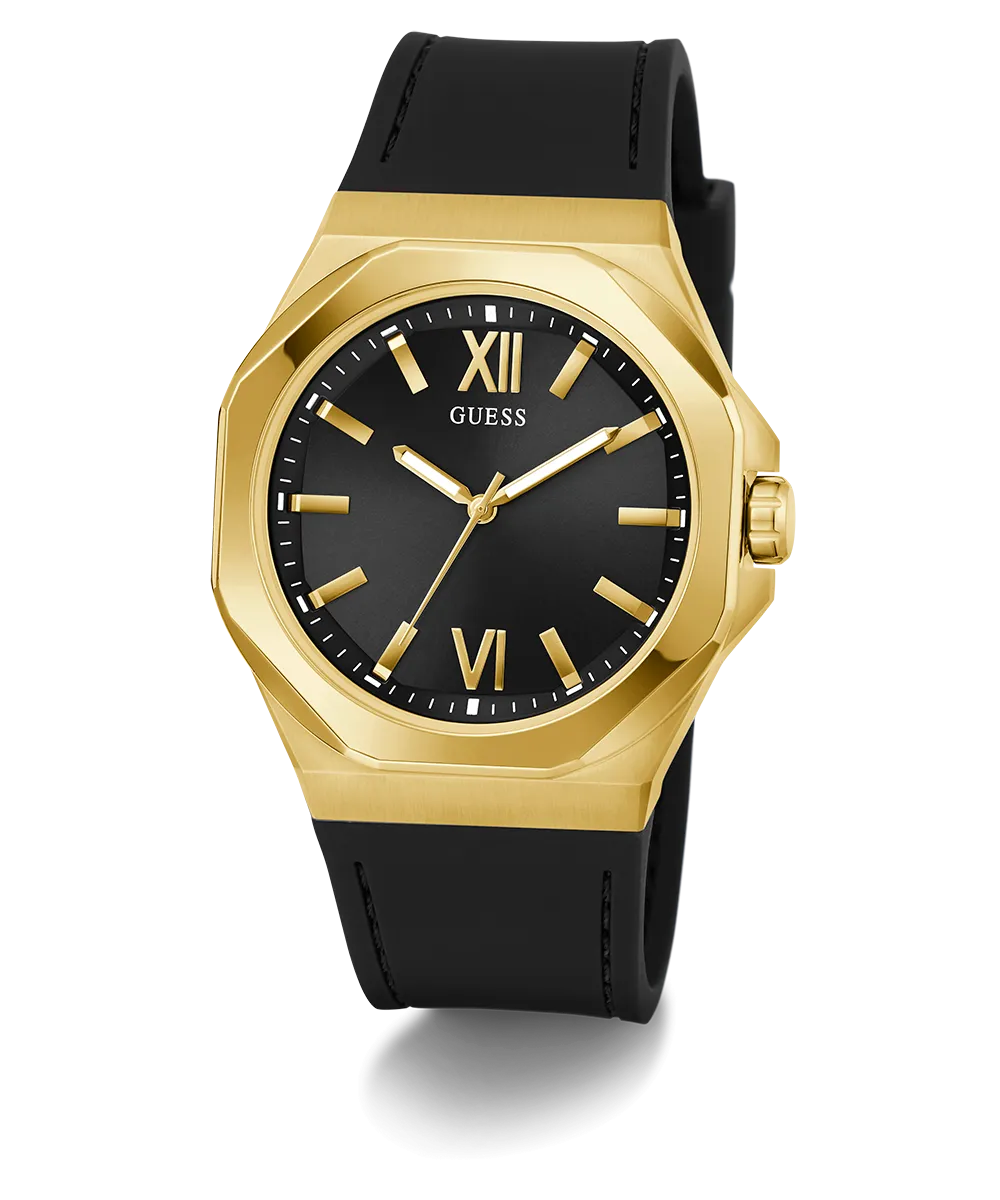 Guess Mens Gold Watches GUESS Mens Black Gold Tone Analog Watch