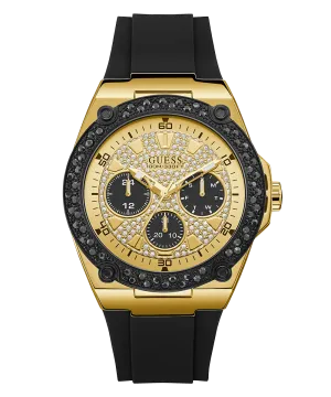 Guess Mens Gold Watches GUESS Mens Black Gold Tone Analog Watch