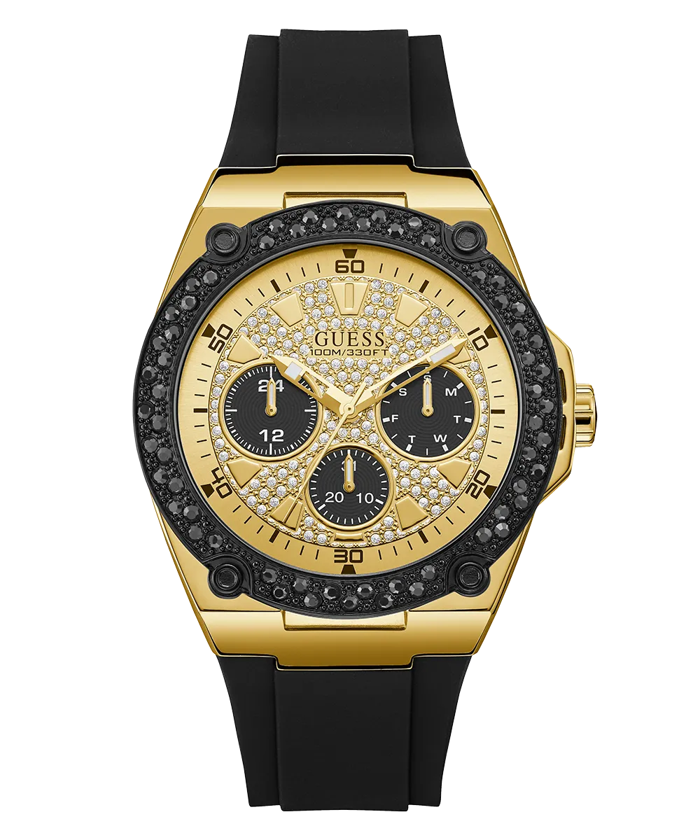 Guess Mens Gold Watches GUESS Mens Black Gold Tone Analog Watch
