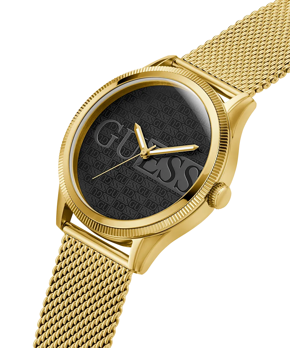 Guess Mens Gold Watches GUESS Mens Black Gold Tone Analog Watch