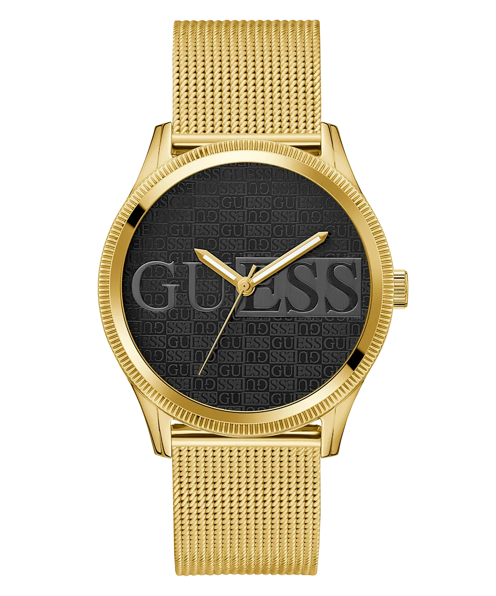 Guess Mens Gold Watches GUESS Mens Black Gold Tone Analog Watch