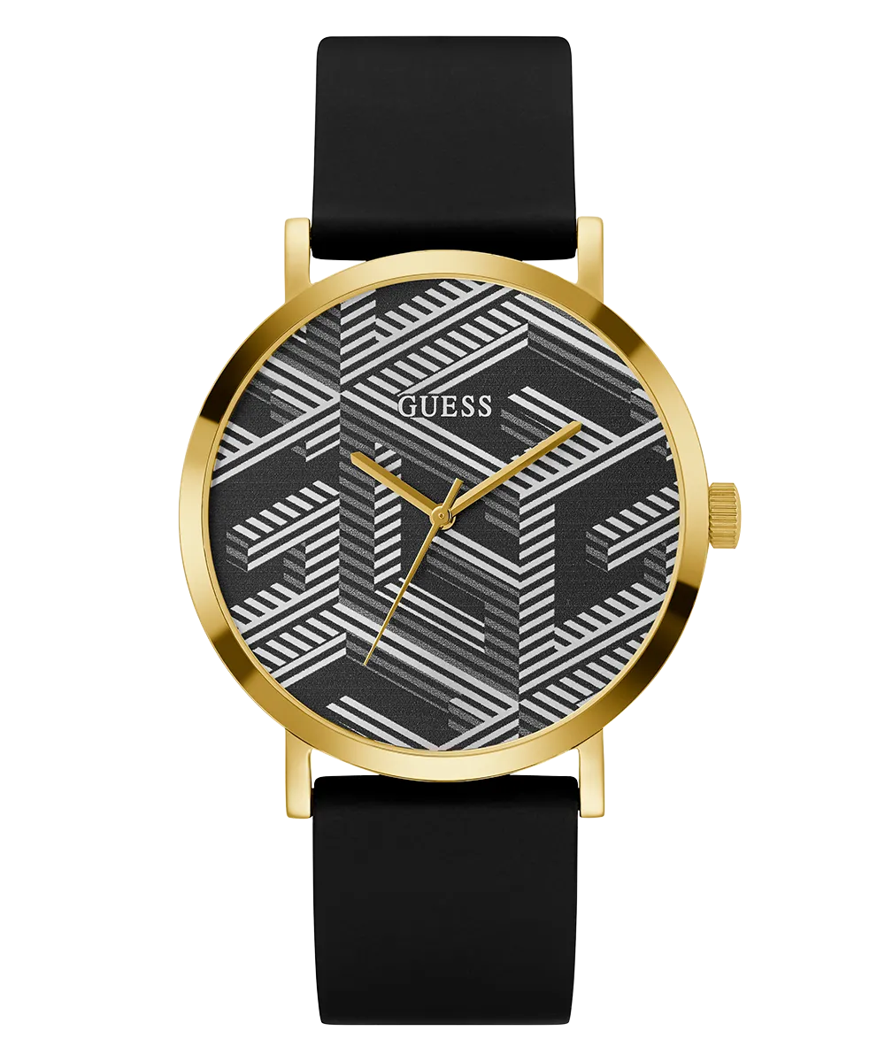 Guess Mens Gold Watches GUESS Mens Black Gold Tone Analog Watch