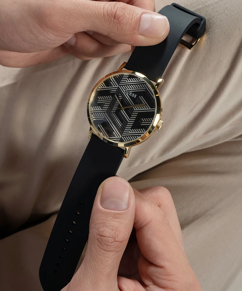 Guess Mens Gold Watches GUESS Mens Black Gold Tone Analog Watch