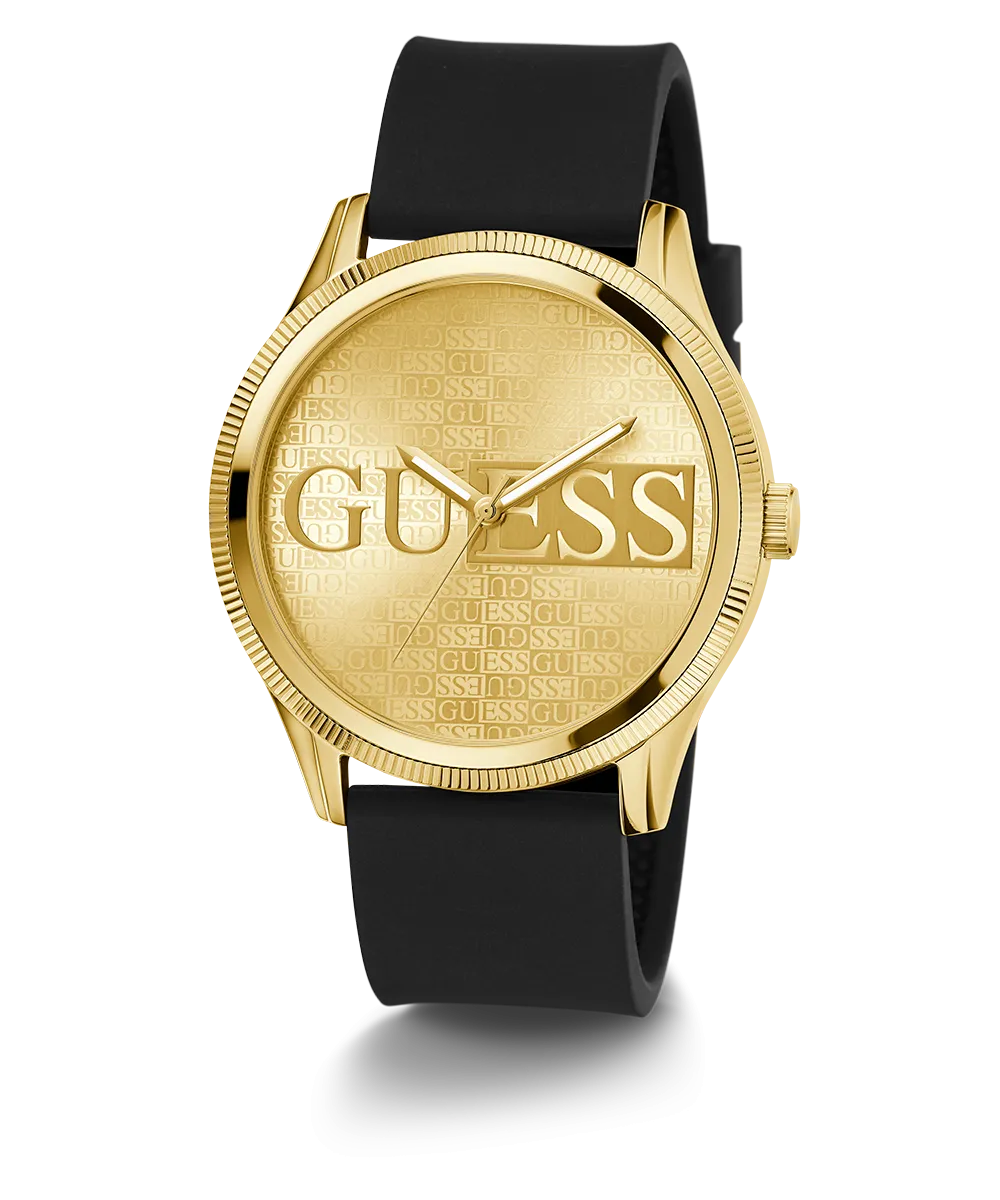 Guess Mens Gold Watches GUESS Mens Black Gold Tone Analog Watch