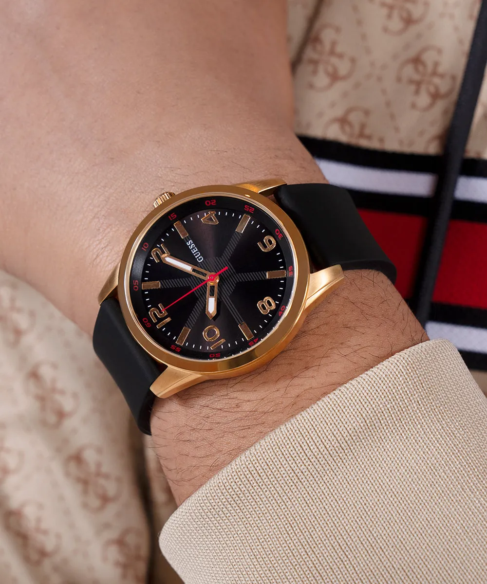Guess Mens Gold Watches GUESS Mens Black Gold Tone Analog Watch