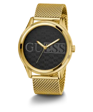 Guess Mens Gold Watches GUESS Mens Black Gold Tone Analog Watch