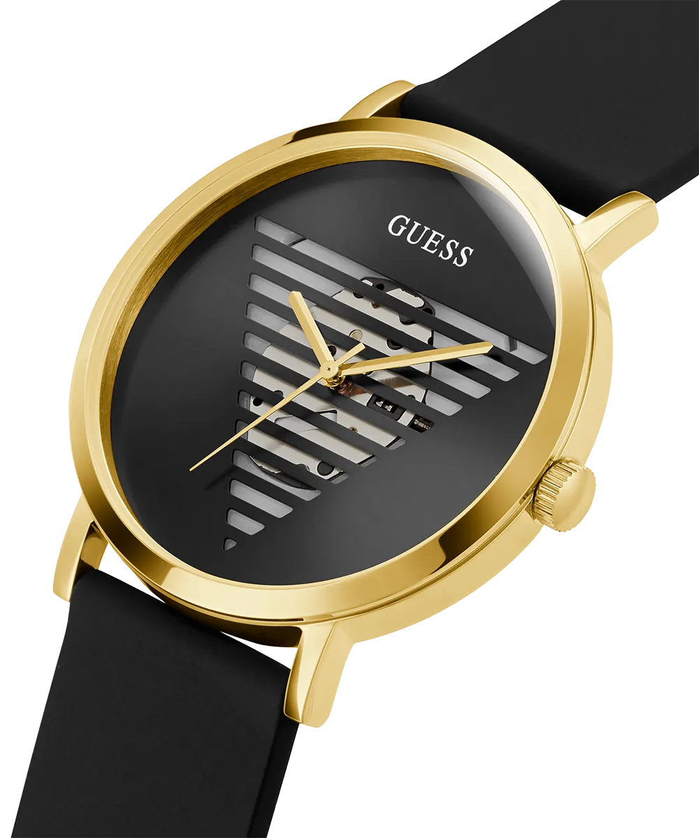 Guess Mens Gold Watches GUESS Mens Black Gold Tone Analog Watch