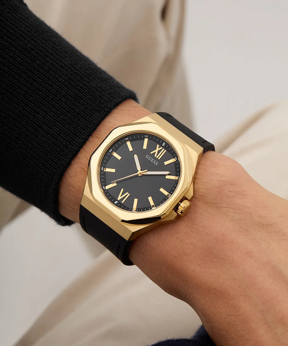 Guess Mens Gold Watches GUESS Mens Black Gold Tone Analog Watch