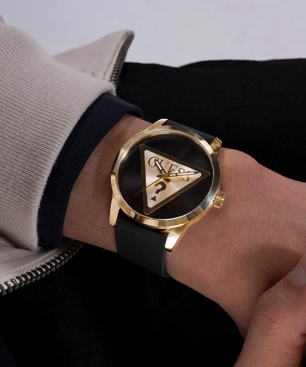 Guess Mens Gold Watches GUESS Mens Black Gold Tone Analog Watch