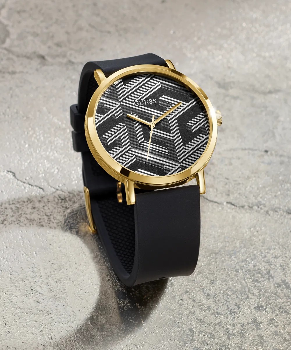 Guess Mens Gold Watches GUESS Mens Black Gold Tone Analog Watch
