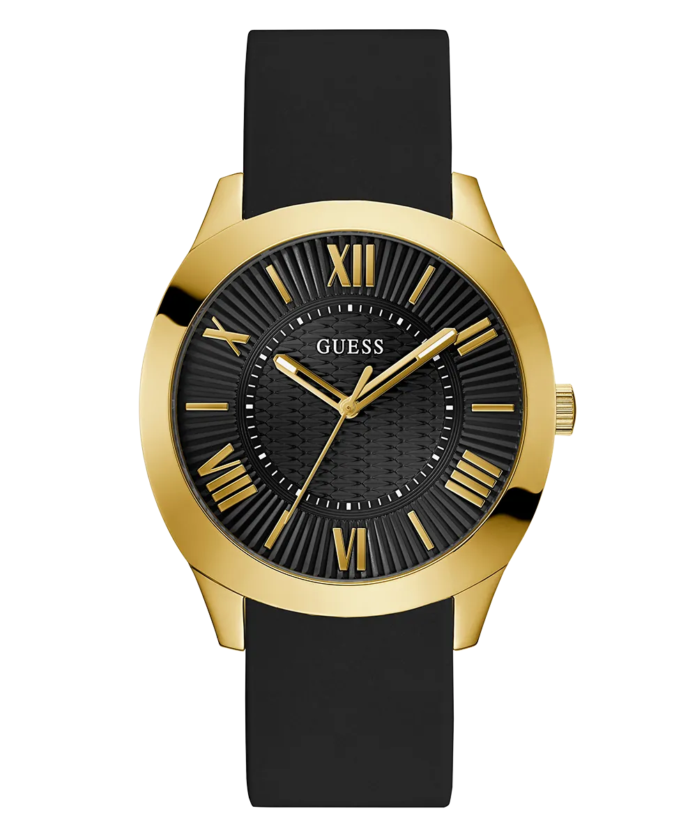 Guess Mens Gold Watches GUESS Mens Black Gold Tone Analog Watch