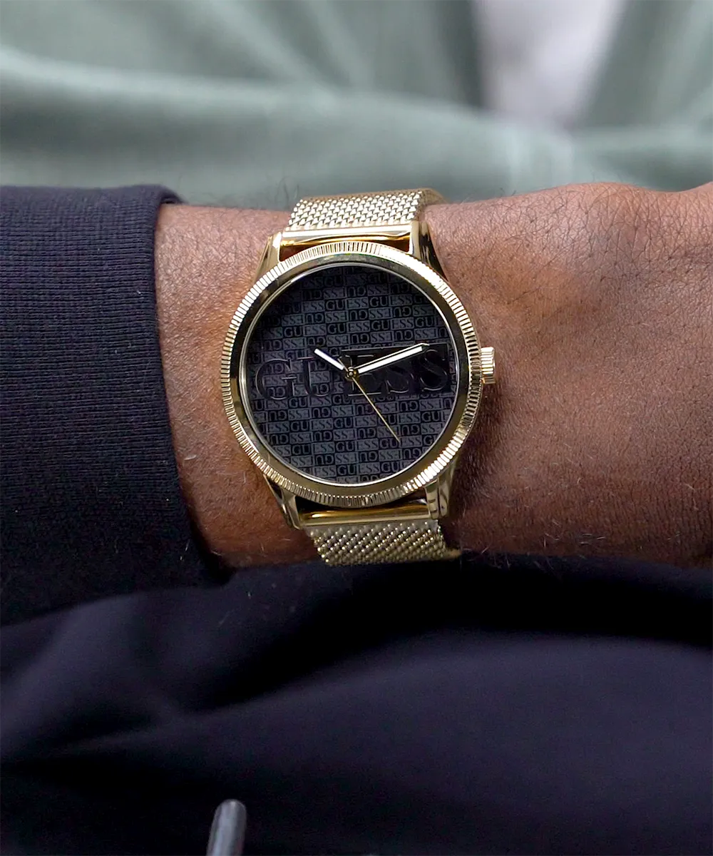 Guess Mens Gold Watches GUESS Mens Black Gold Tone Analog Watch