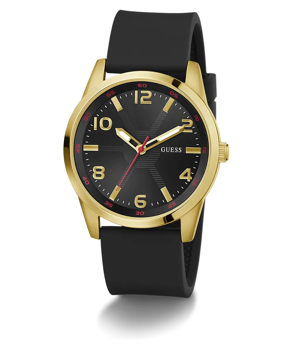 Guess Mens Gold Watches GUESS Mens Black Gold Tone Analog Watch