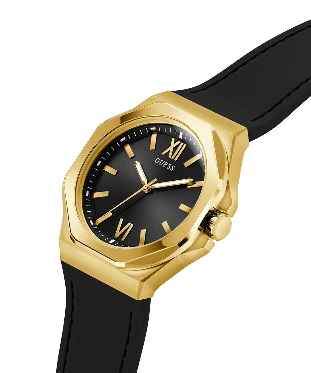 Guess Mens Gold Watches GUESS Mens Black Gold Tone Analog Watch