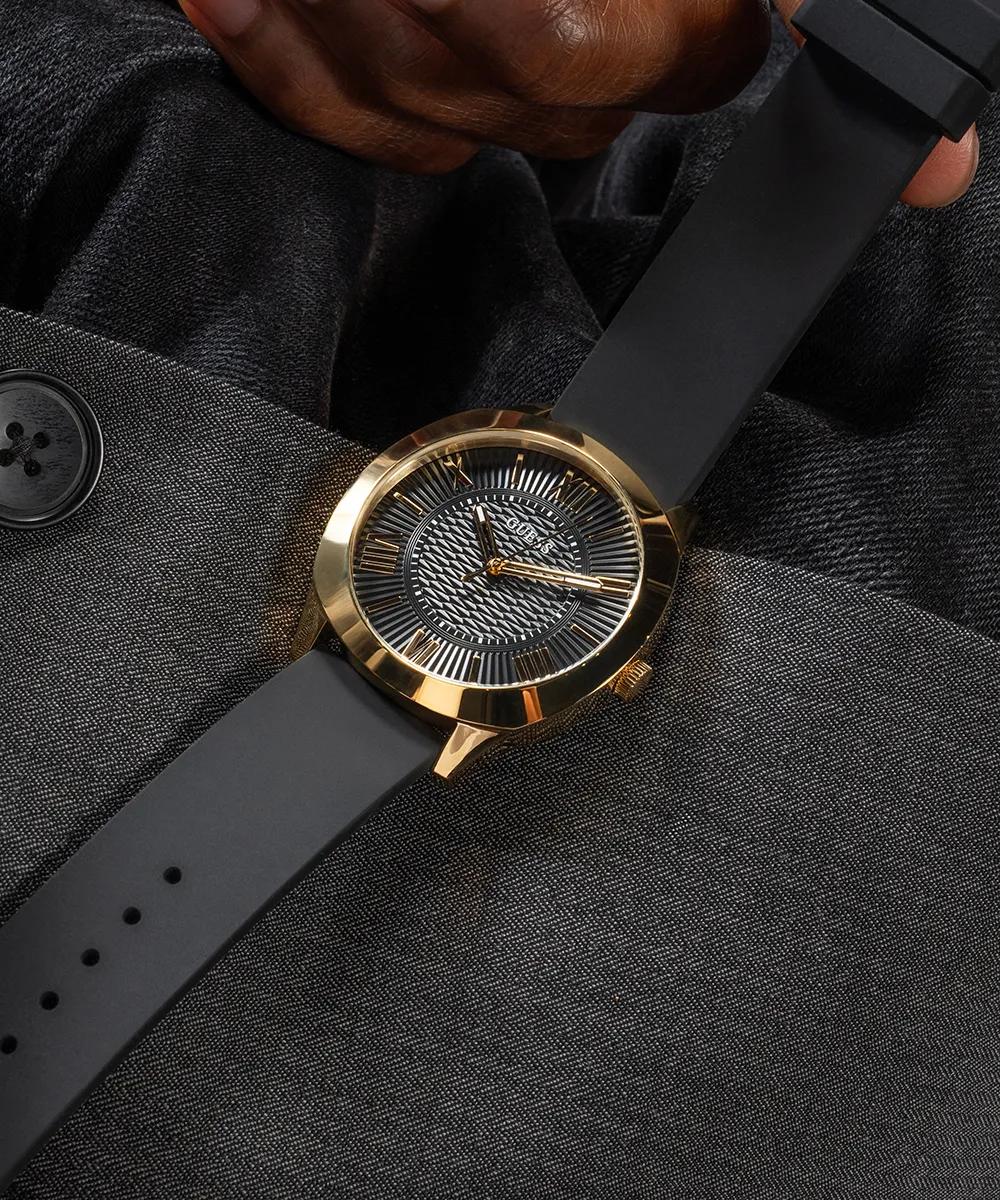 Guess Mens Gold Watches GUESS Mens Black Gold Tone Analog Watch
