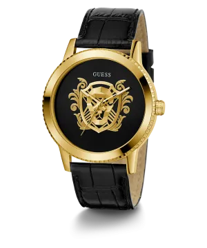 Guess Mens Gold Watches GUESS Mens Black Gold Tone Analog Watch