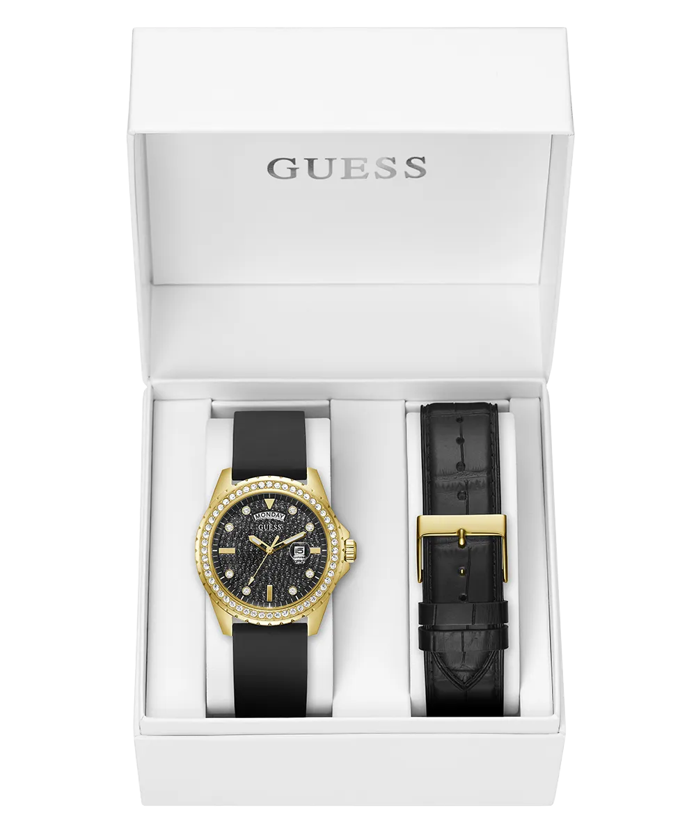 Guess Mens Gold Watches GUESS Mens Black Gold Tone Day/Date Watch