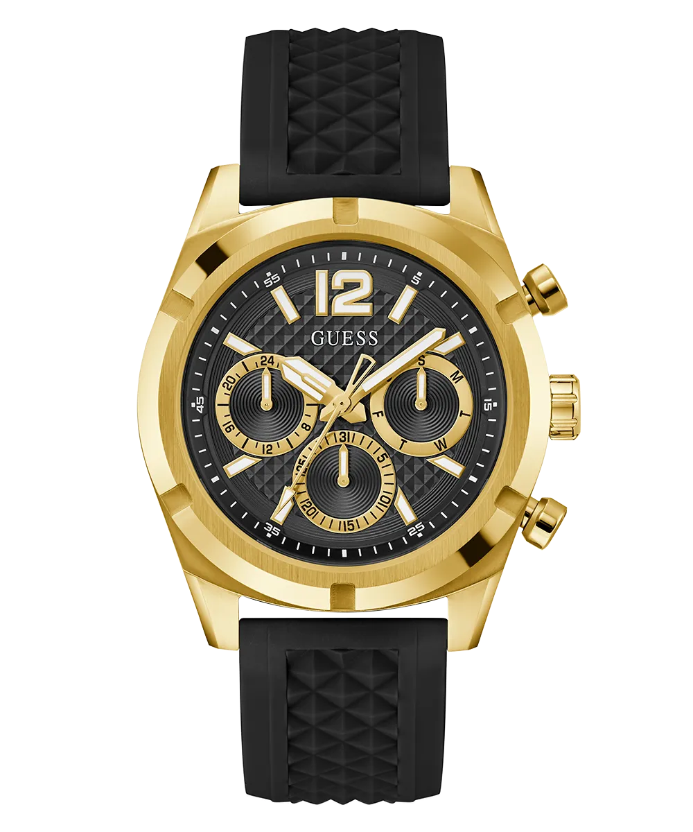 Guess Mens Gold Watches GUESS Mens Black Gold Tone Multi-function Watch