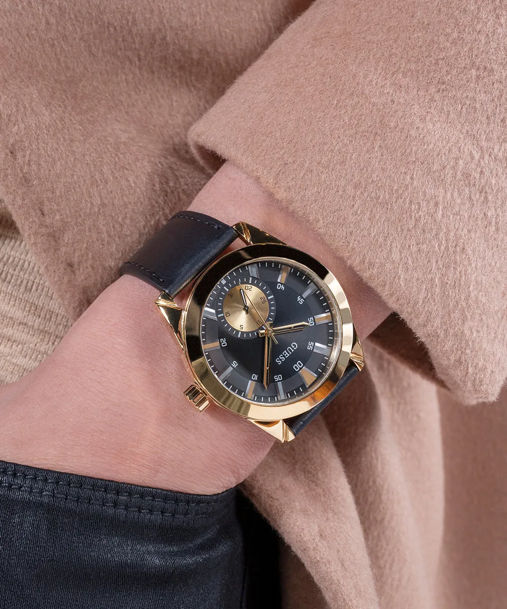 Guess Mens Gold Watches Guess Mens Black Gold Tone Multi-function Watch