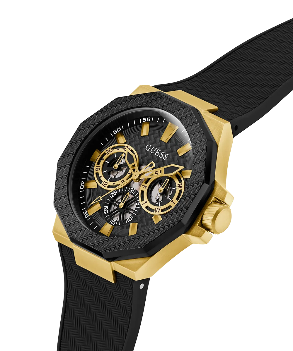 Guess Mens Gold Watches GUESS Mens Black Gold Tone Multi-function Watch