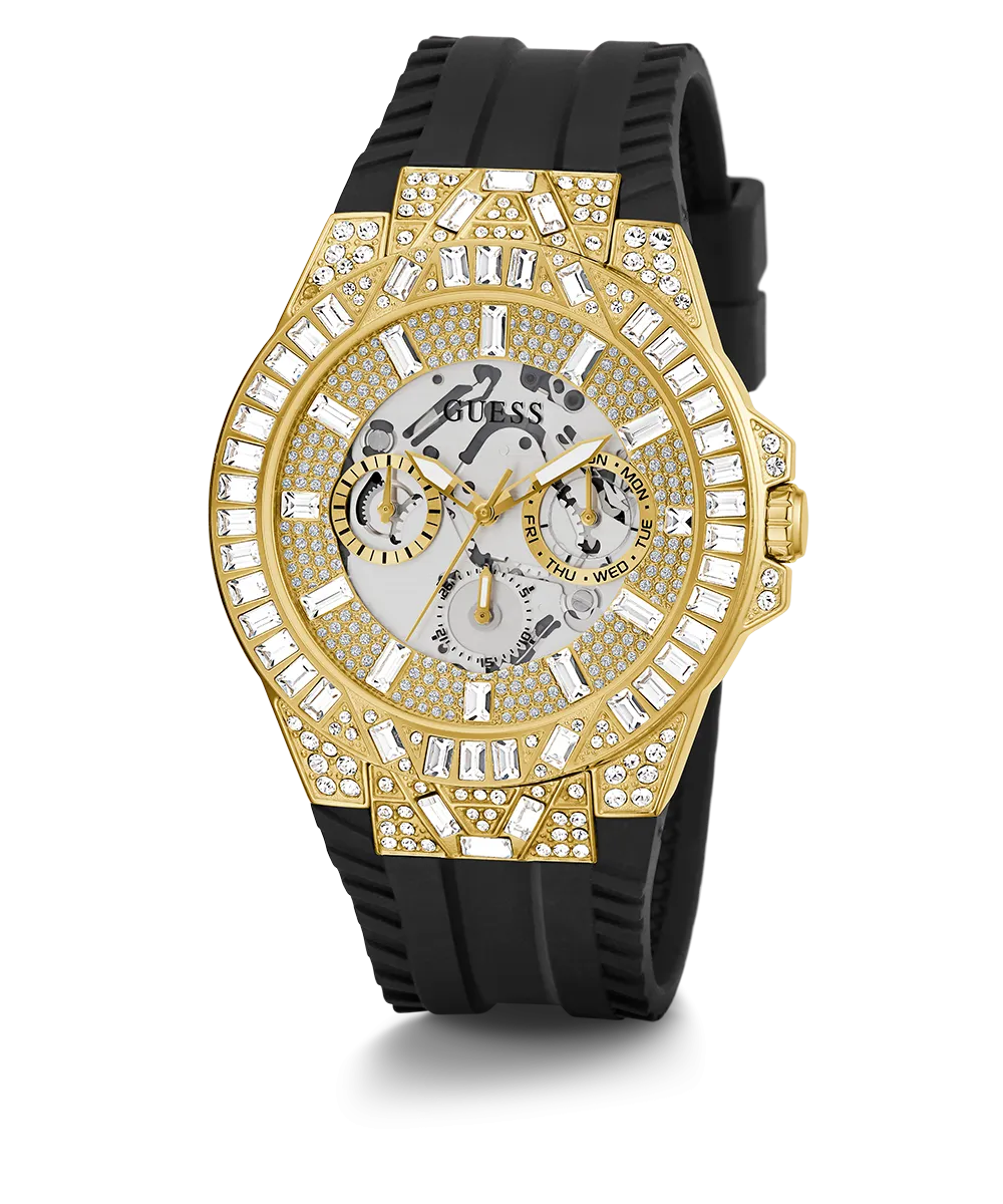 Guess Mens Gold Watches GUESS Mens Black Gold Tone Multi-function Watch