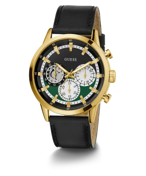 Guess Mens Gold Watches GUESS Mens Black Gold Tone Multi-function Watch