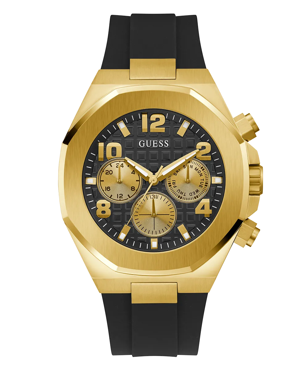Guess Mens Gold Watches GUESS Mens Black Gold Tone Multi-function Watch