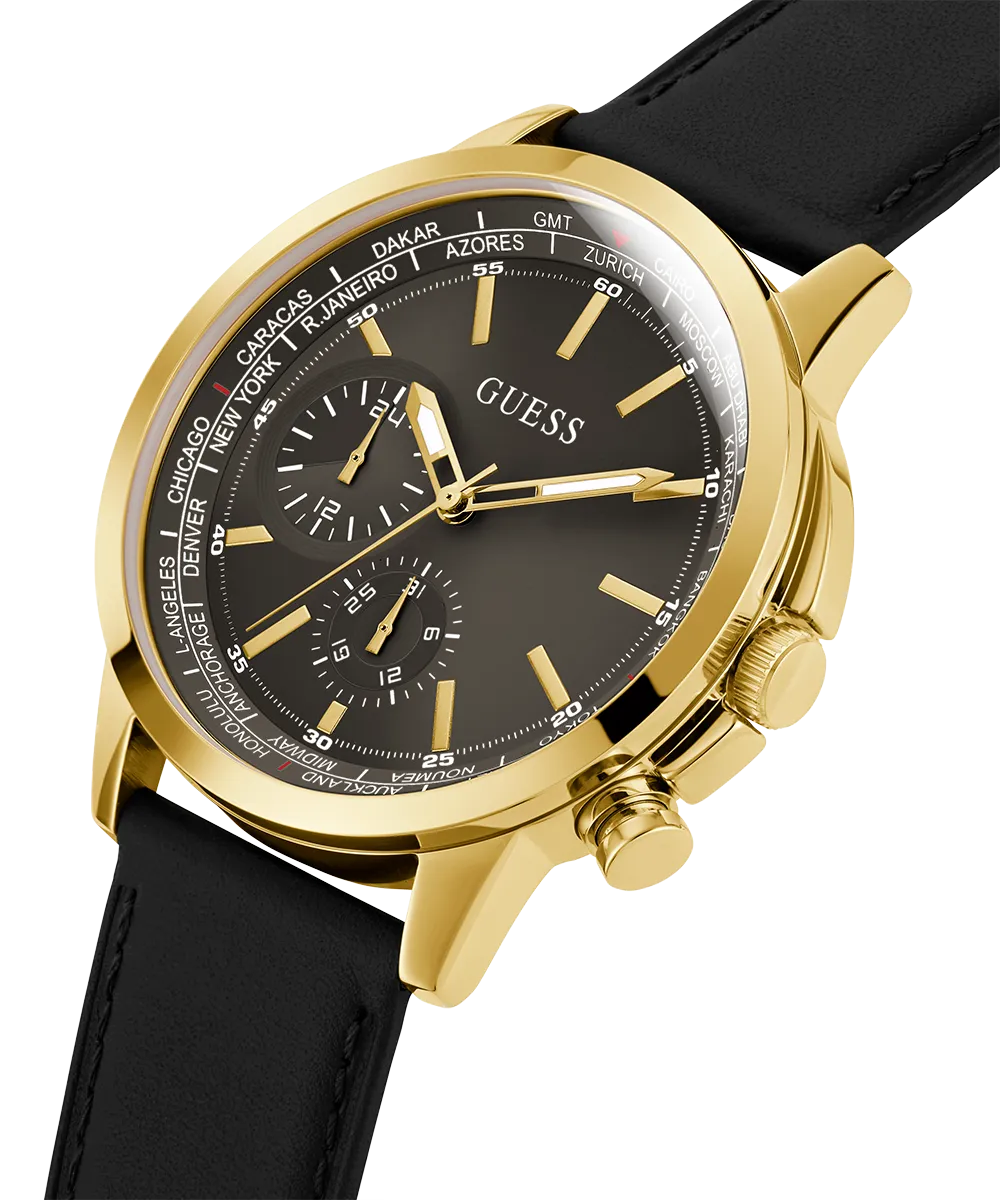 Guess Mens Gold Watches GUESS Mens Black Gold Tone Multi-function Watch