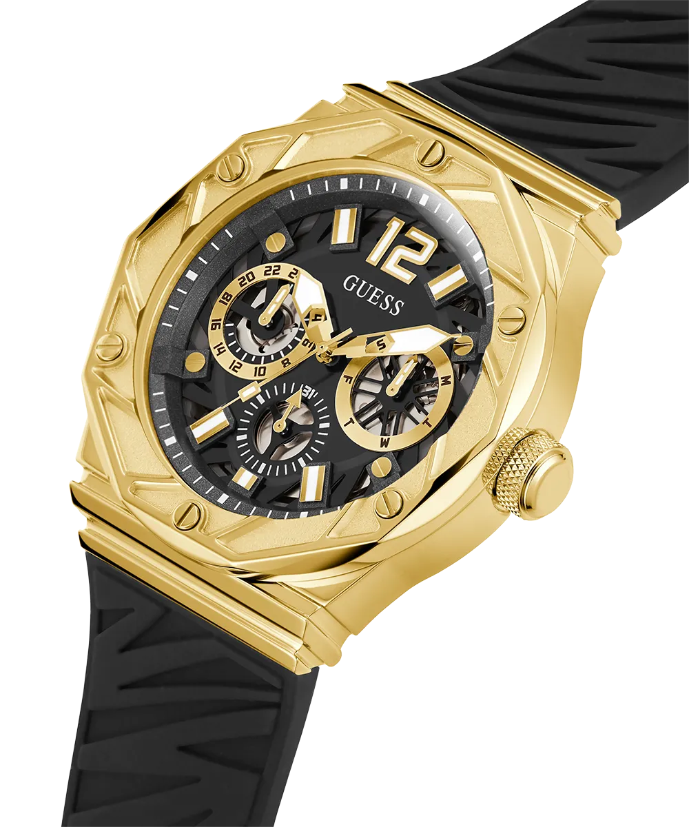 Guess Mens Gold Watches GUESS Mens Black Gold Tone Multi-function Watch