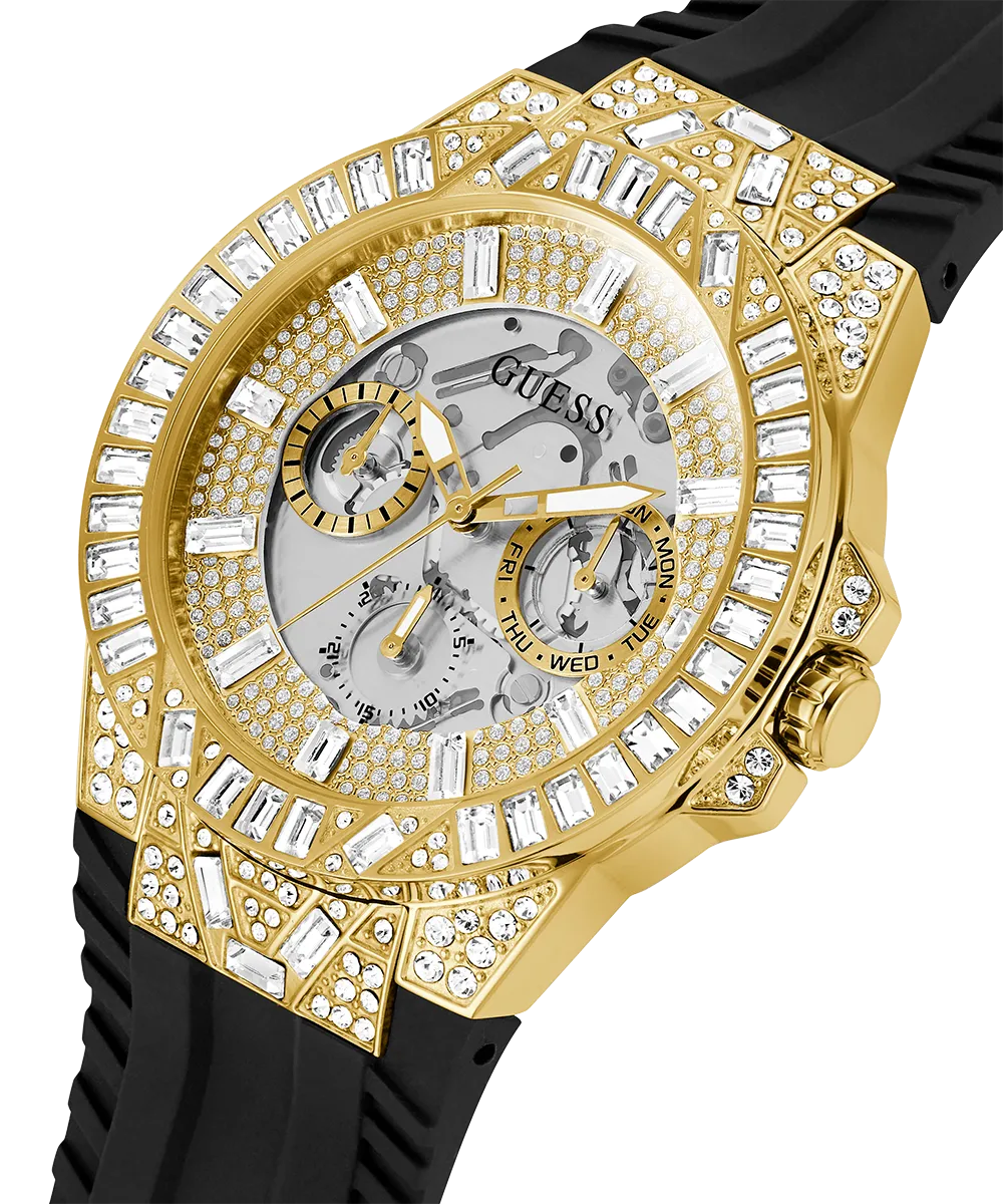 Guess Mens Gold Watches GUESS Mens Black Gold Tone Multi-function Watch