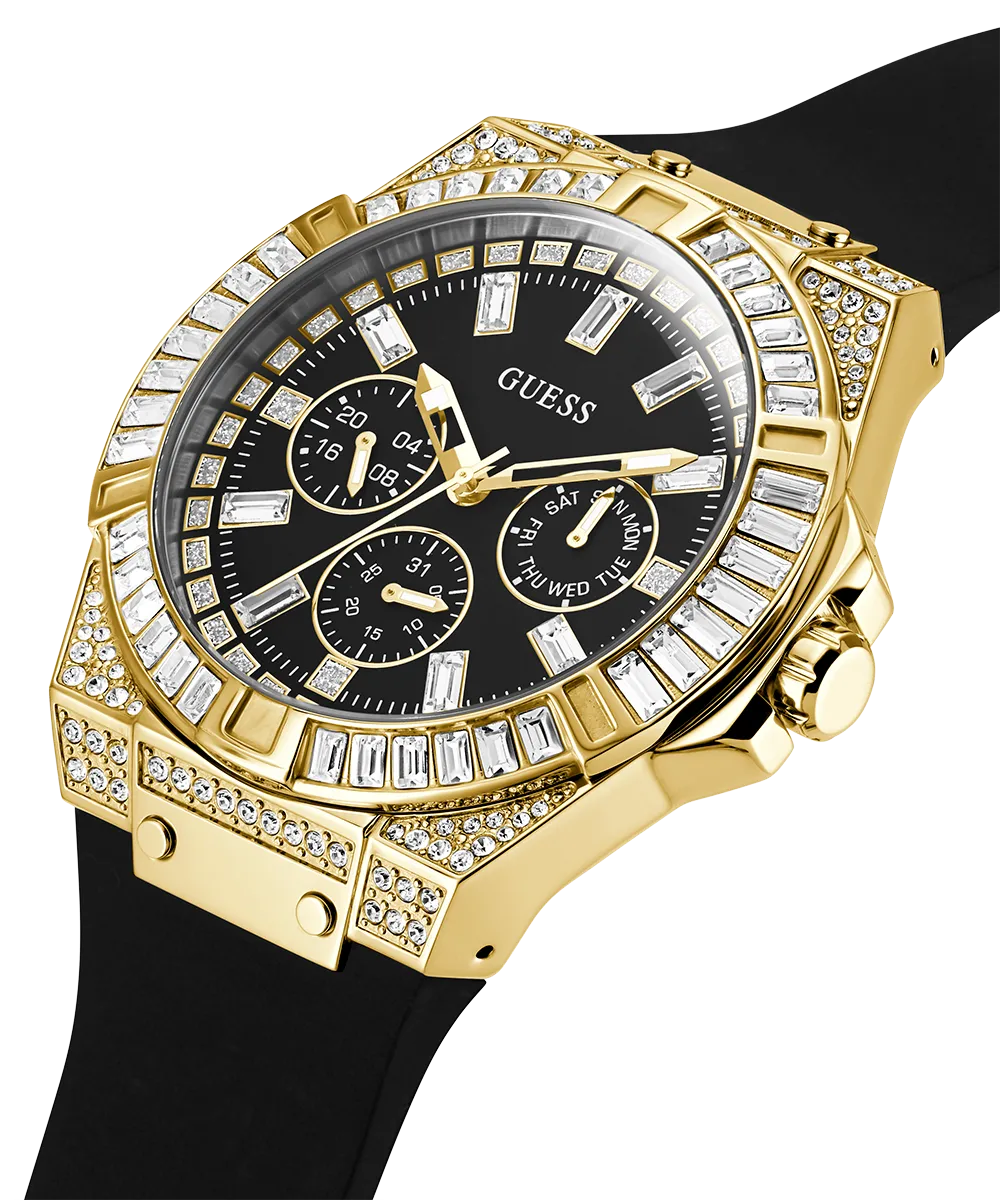Guess Mens Gold Watches GUESS Mens Black Gold Tone Multi-function Watch