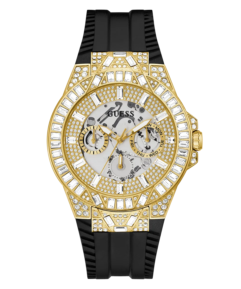 Guess Mens Gold Watches GUESS Mens Black Gold Tone Multi-function Watch