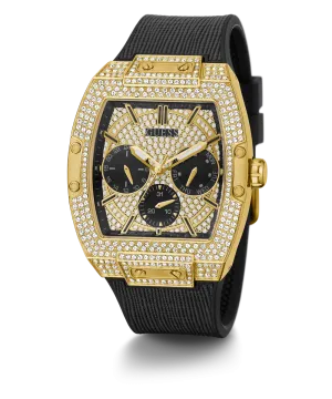 Guess Mens Gold Watches GUESS Mens Black Gold Tone Multi-function Watch