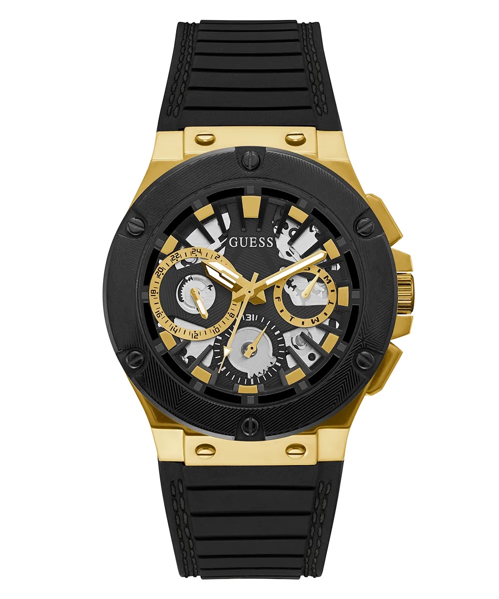 Guess Mens Gold Watches GUESS Mens Black Gold Tone Multi-function Watch