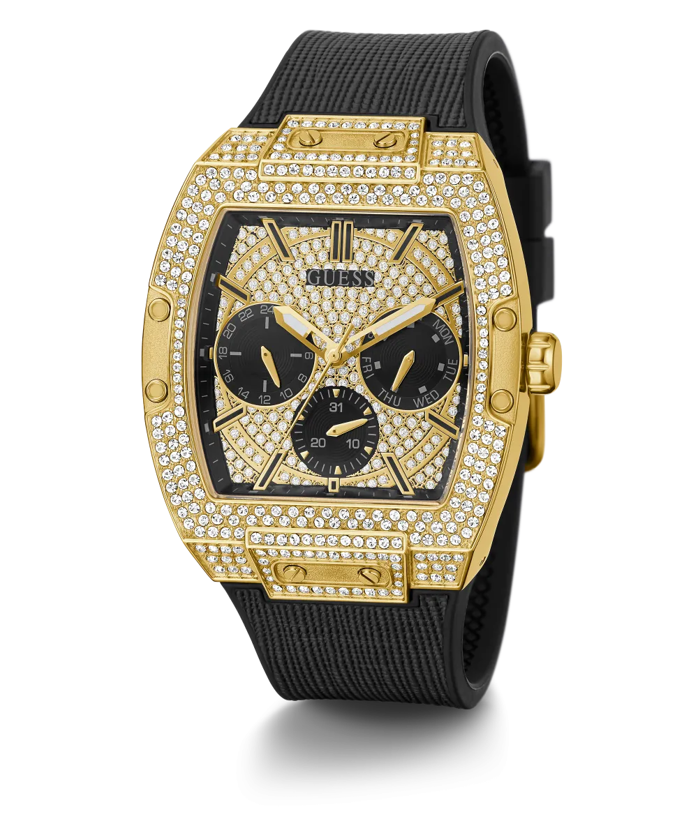 Guess Mens Gold Watches GUESS Mens Black Gold Tone Multi-function Watch