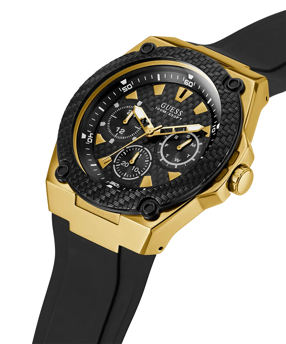 Guess Mens Gold Watches GUESS Mens Black Gold Tone Multi-function Watch