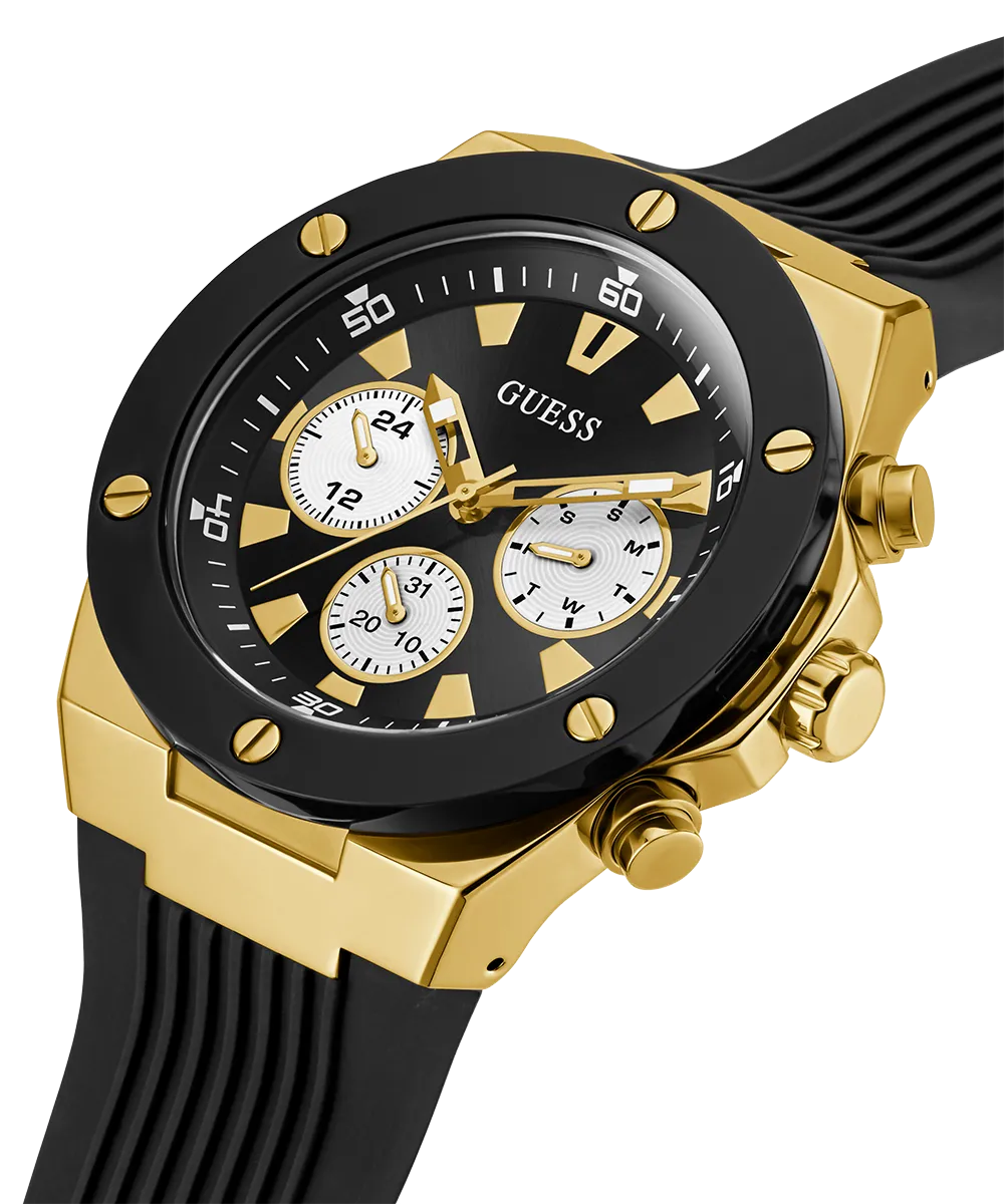 Guess Mens Gold Watches GUESS Mens Black Gold Tone Multi-function Watch