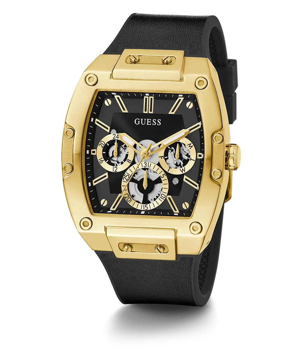 Guess Mens Gold Watches GUESS Mens Black Gold Tone Multi-function Watch