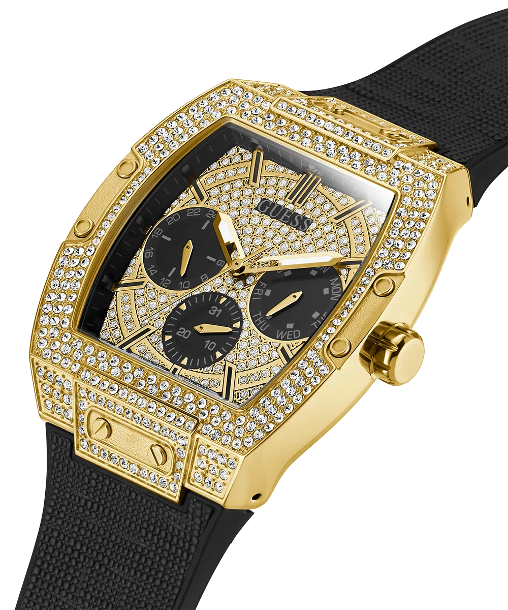 Guess Mens Gold Watches GUESS Mens Black Gold Tone Multi-function Watch