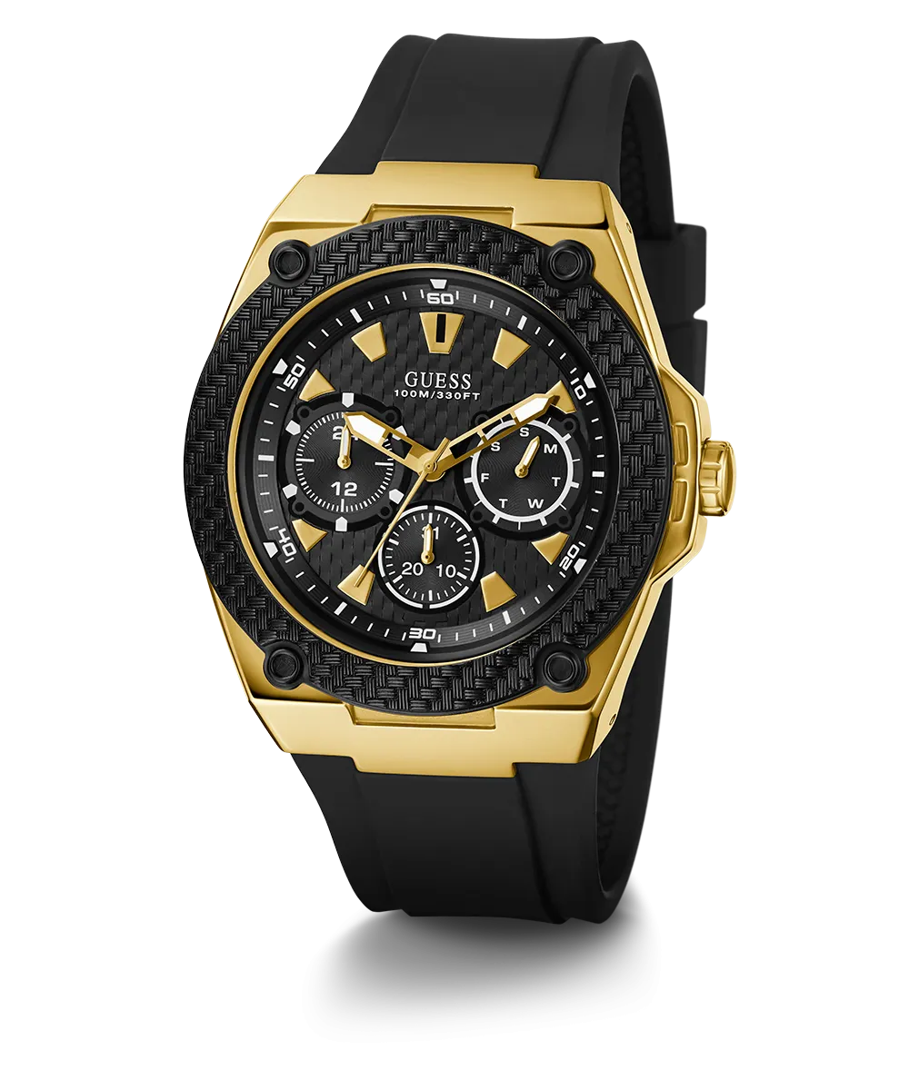 Guess Mens Gold Watches GUESS Mens Black Gold Tone Multi-function Watch