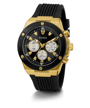 Guess Mens Gold Watches GUESS Mens Black Gold Tone Multi-function Watch